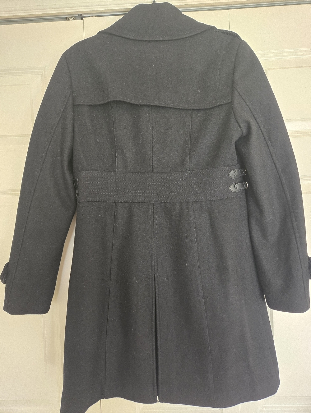 Kenneth Cole Black Wool Blend Peacoat Midi Coat Buckle Detail - Picture 2 of 8